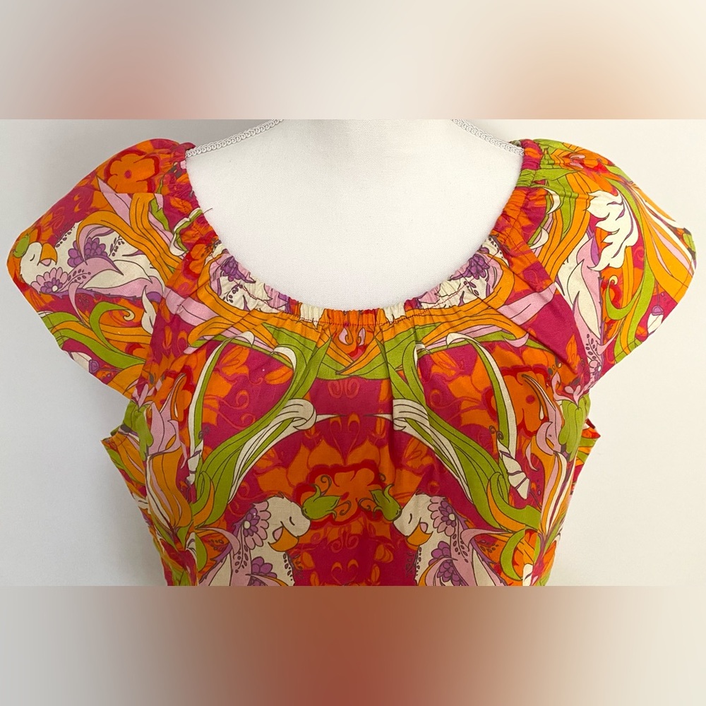 Haley & the Hound Womens XL Orange Floral Top Boho Summer Coastal Preppy Cottage - Picture 2 of 14